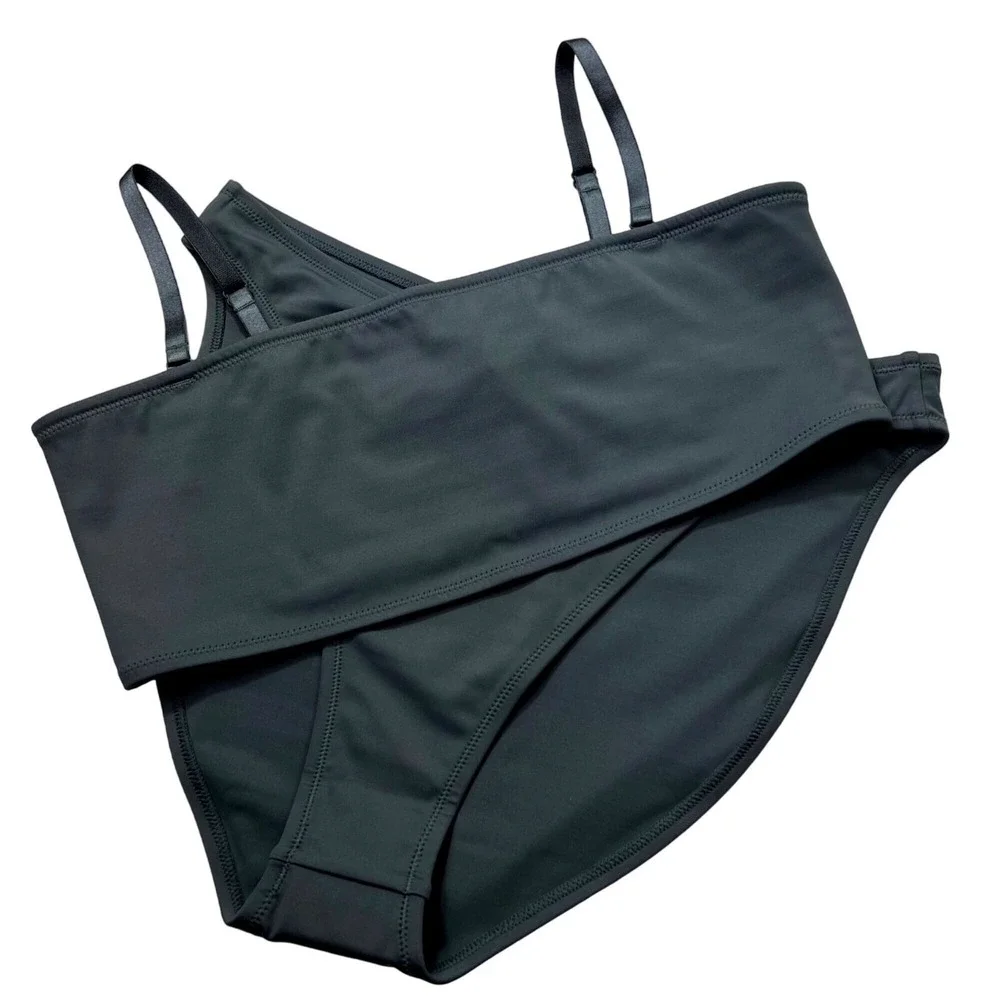 SKIMS Shaping Swim‎ Bandeau Top + Dipped Bikini Bottom Gunmetal Womens 2X